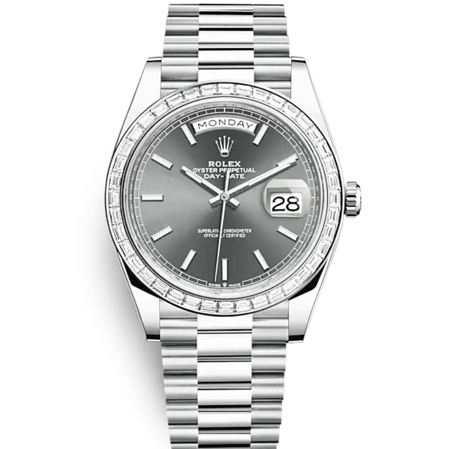 Rolex Day-Date 40 Platinum Diamond Bezel Slate Dial 228396TBR