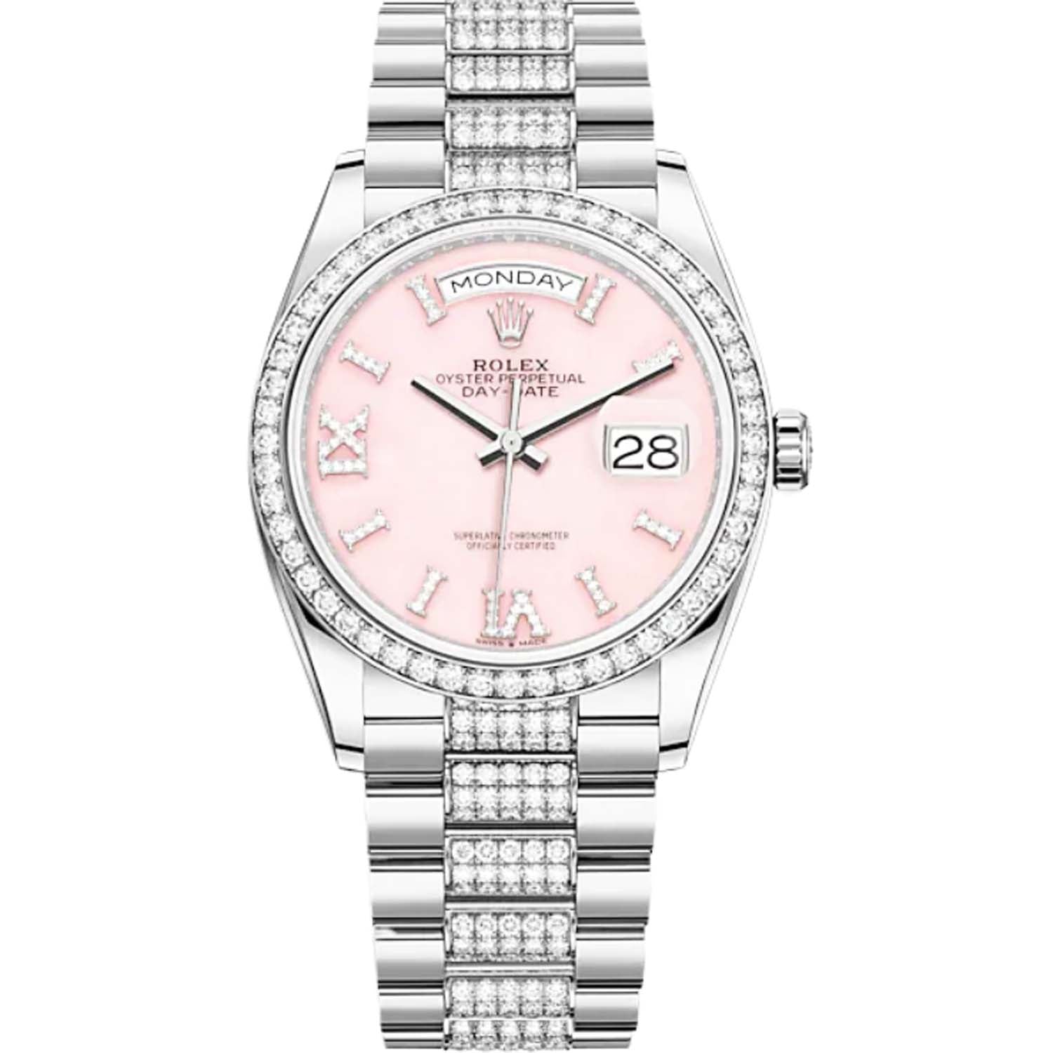 Rolex Day-Date 36 White Gold Diamond Bezel Pink Diamond Dial 128349RBR