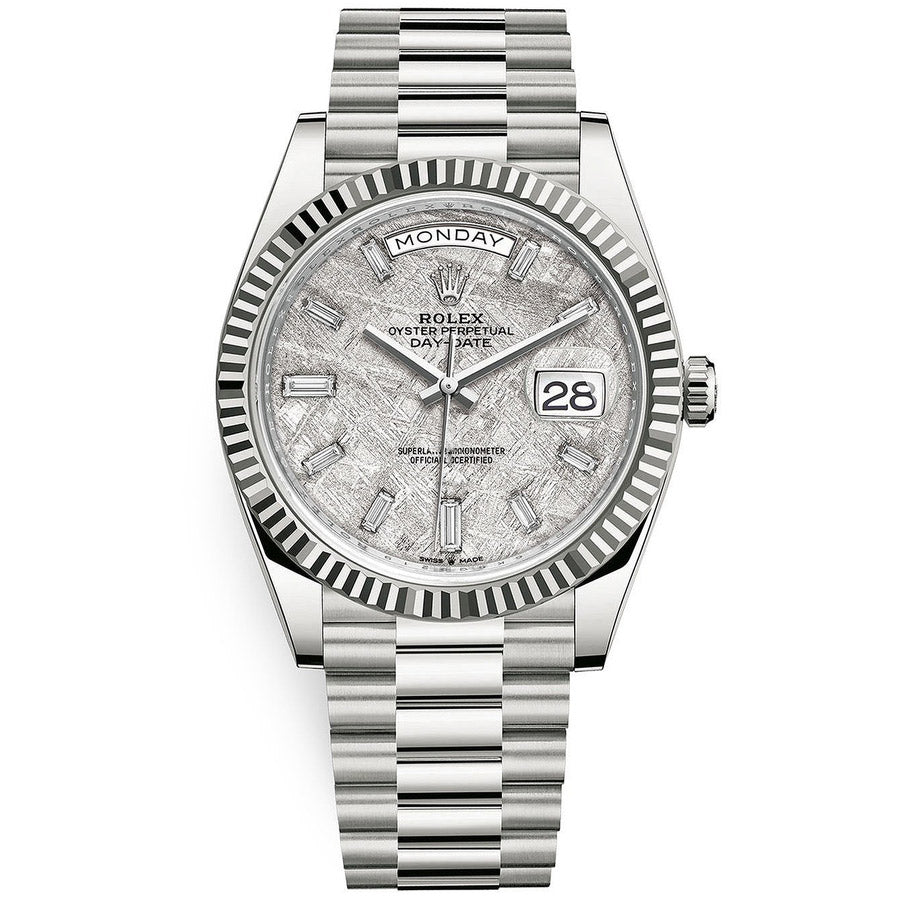 Rolex Day-Date 40 Presidential 228239 Fluted Bezel Baguette Diamond Meteorite Dial