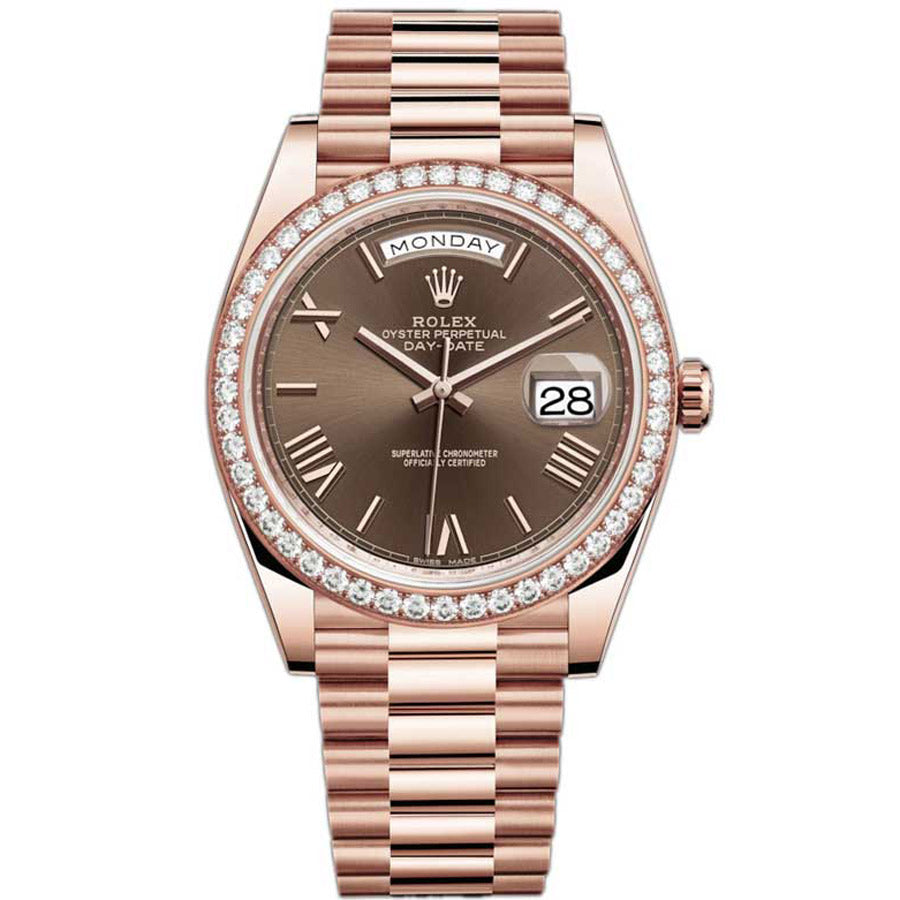 Rolex Day-Date 40 Presidential 228345 Diamond Bezel Chocolate Dial