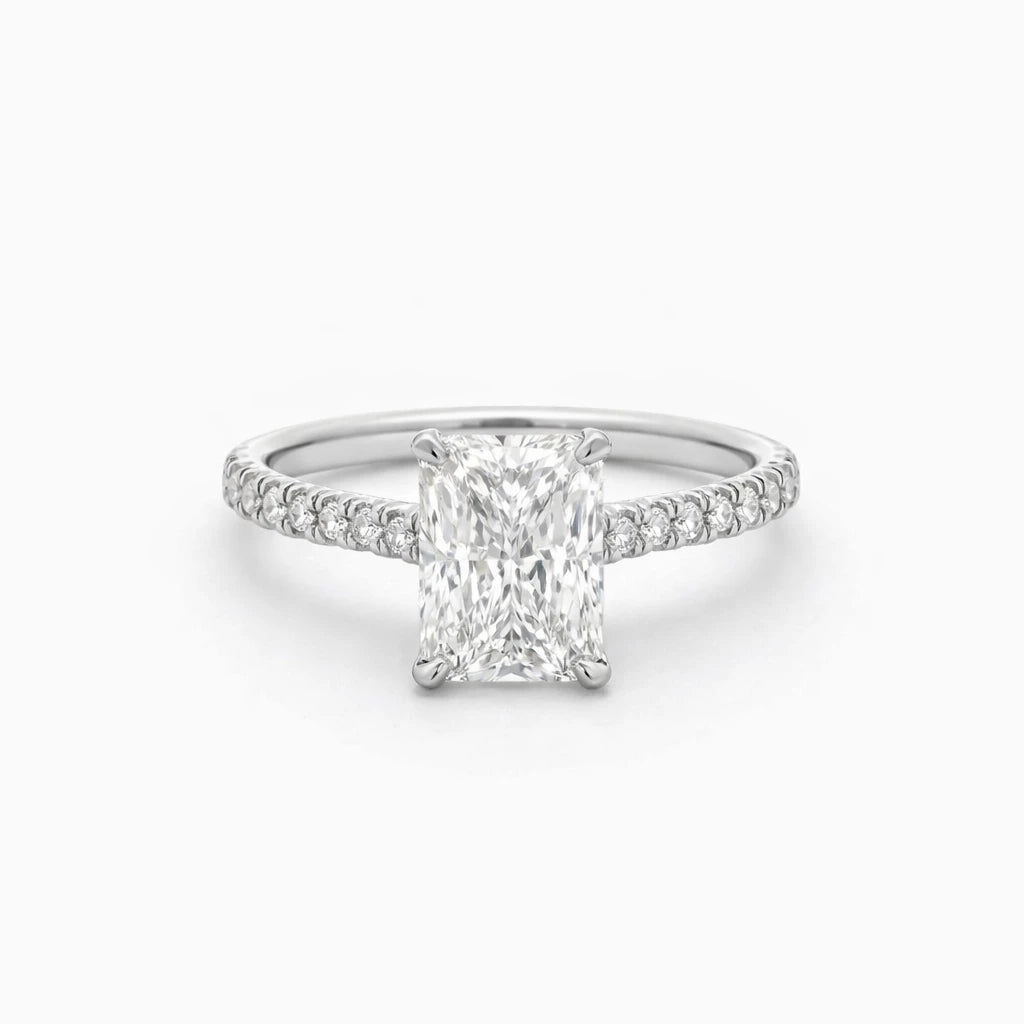 Platinum Engagement Ring with Emerald-Cut Diamond and White Gold Band