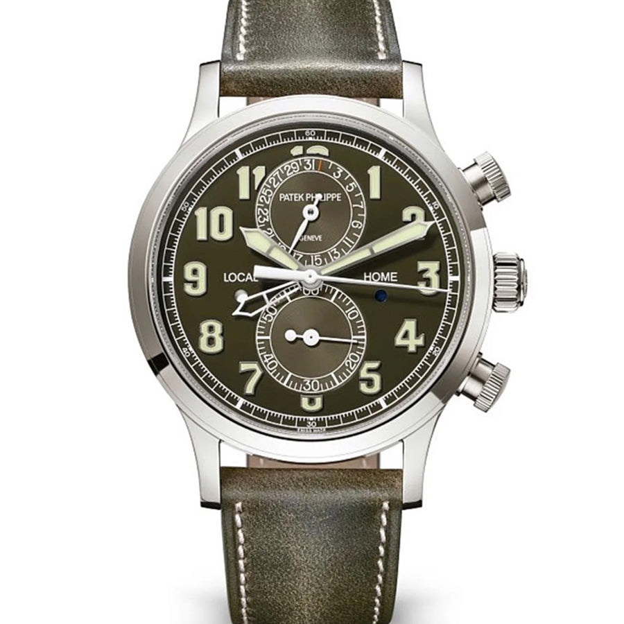 Patek Philippe Calatrava Complications Travel Time Pilot Chronograph 5924G-010 Olive Green Dial