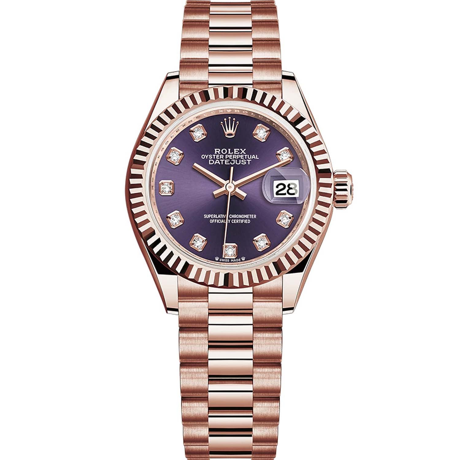 Rolex Lady-Datejust 28mm Purple Dial Rose Presidential 279175