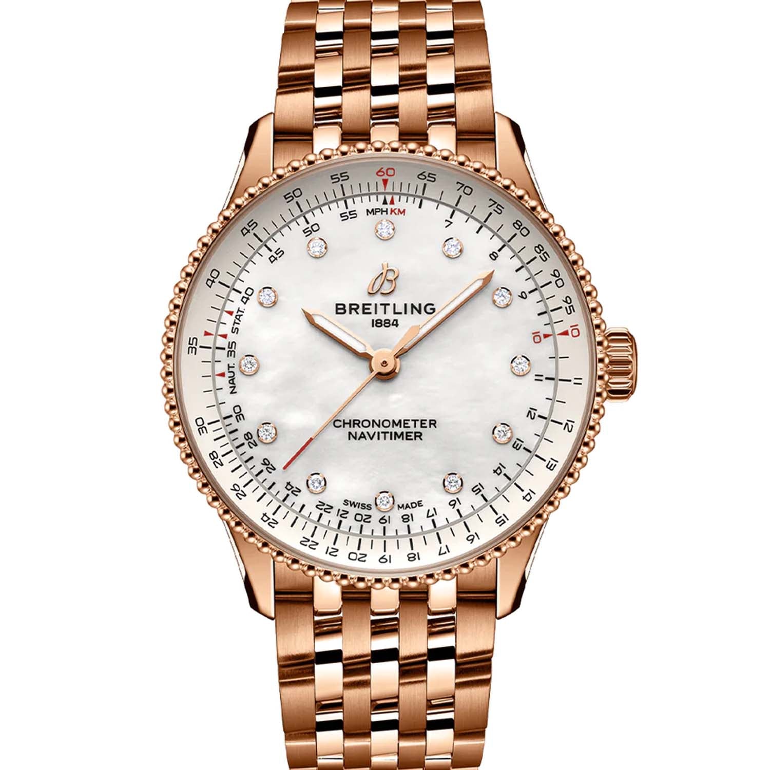 Breitling Navitimer Automatic 36 Rose Gold MOP Diamond Dial R17327211A1R1