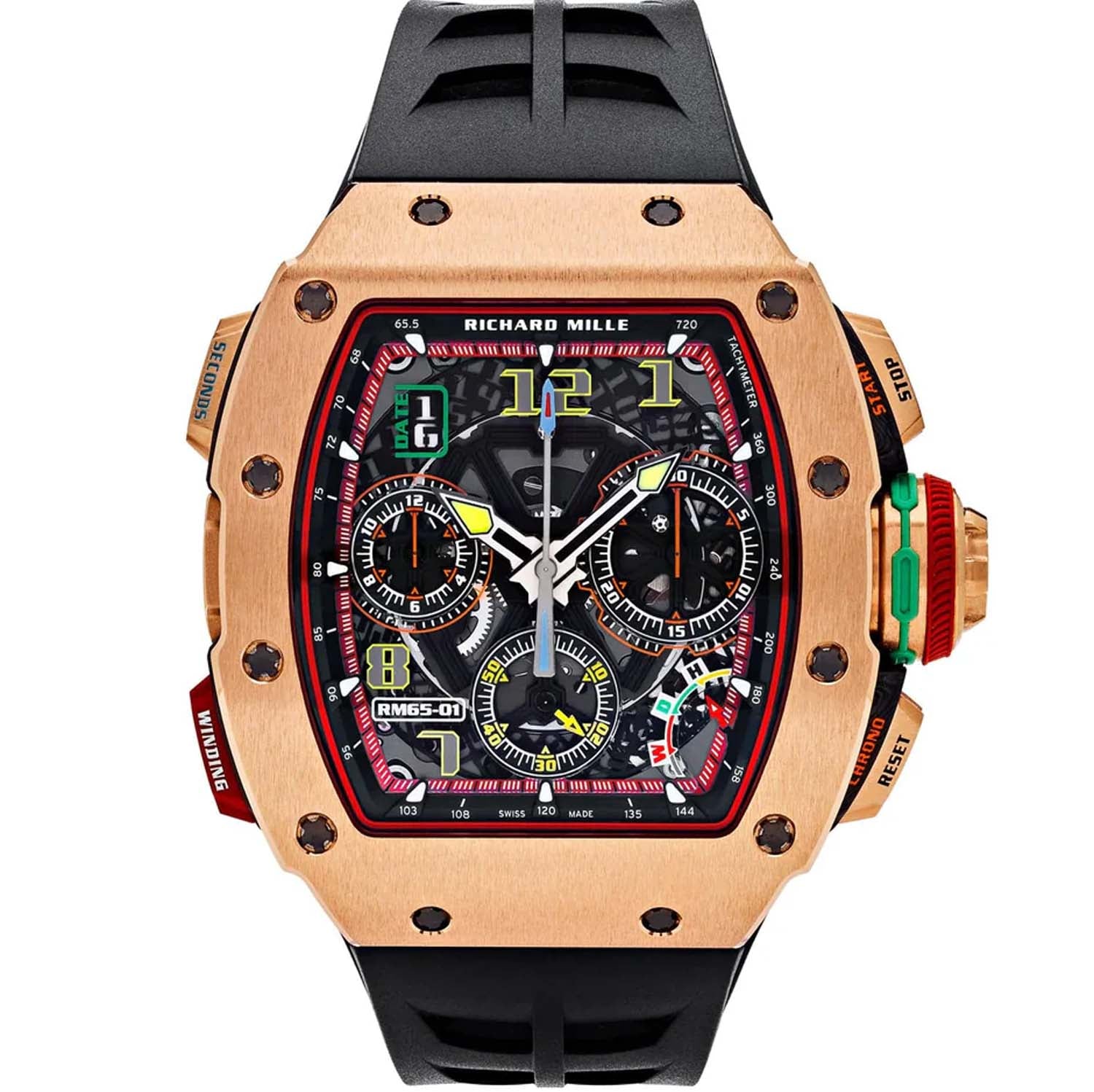 Richard Mille RM65-01 Automatic Winding Rose Gold Split Chronograph Open-Work Dial