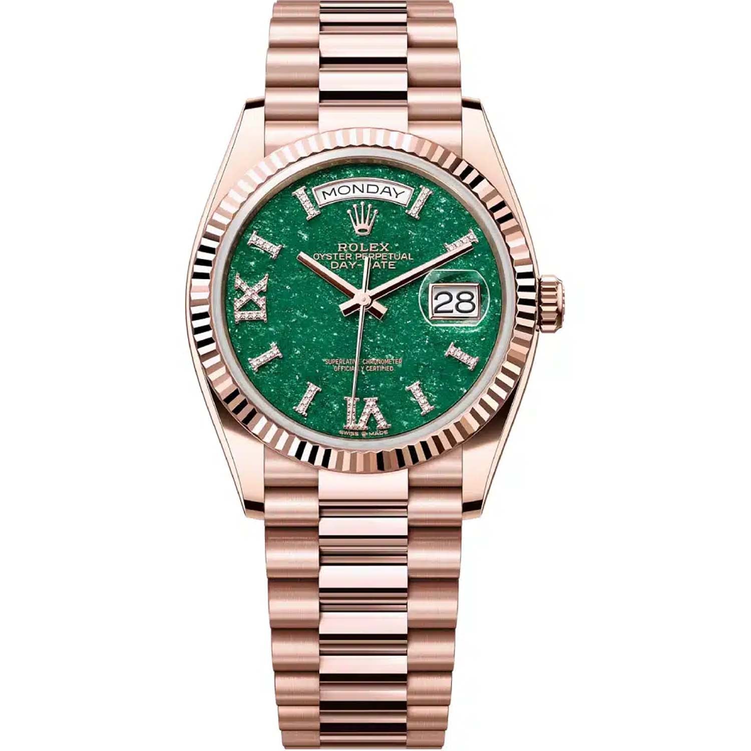 Rolex Day-Date 36 Aventurine Diamond Dial Fluted Bezel 128235