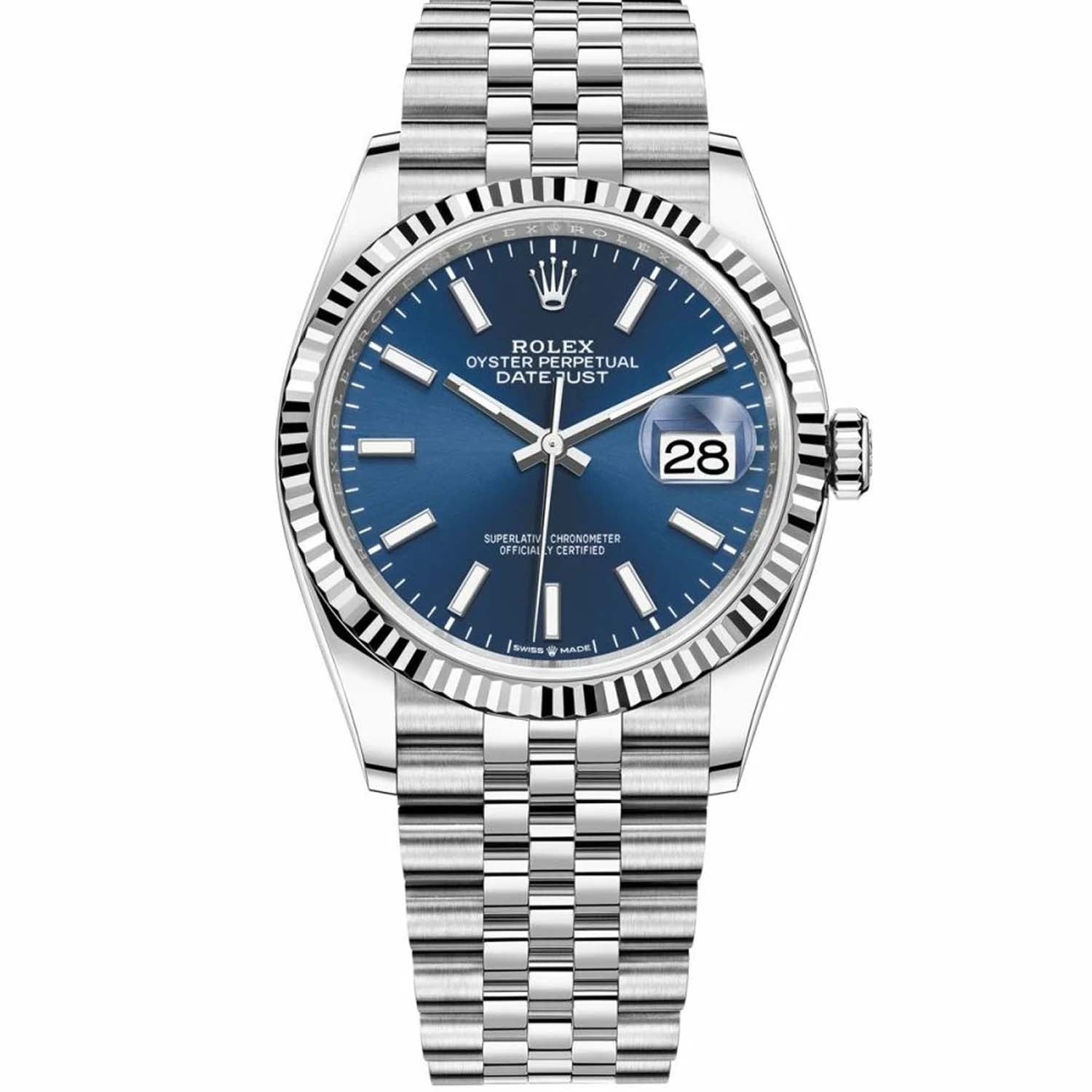 Rolex Datejust Bright Blue Dial Fluted Bezel 36mm 126234