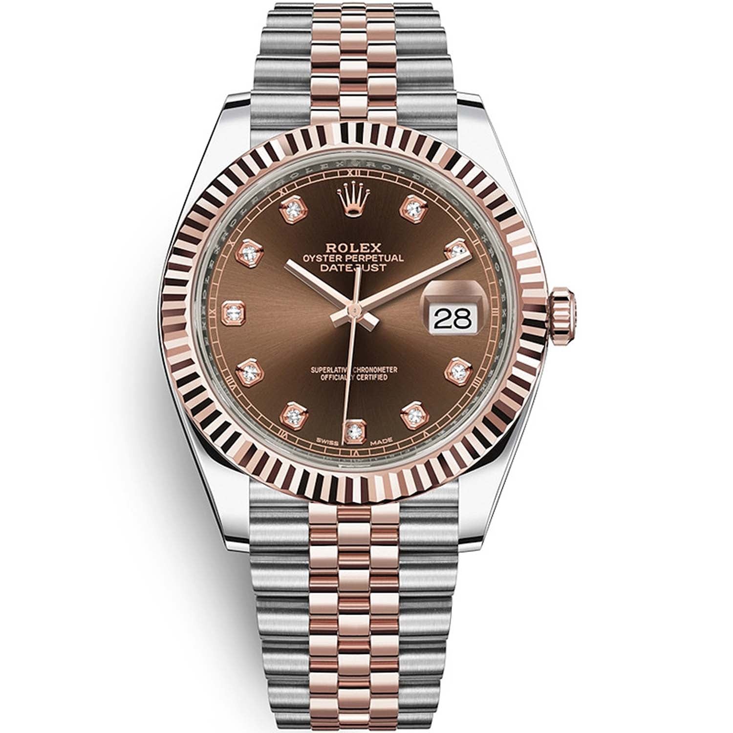 Rolex Datejust 41mm Chocolate Diamond Dial Fluted Bezel 126331