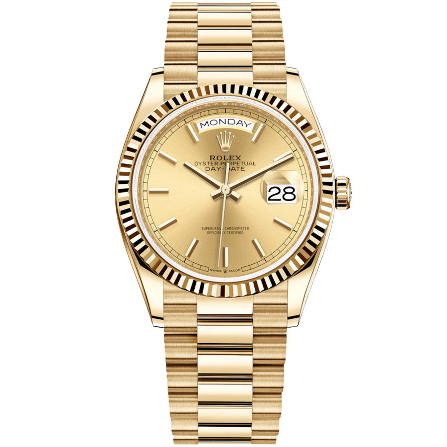 Rolex Day-Date 36mm Presidential 128238 Fluted Bezel Champagne Dial