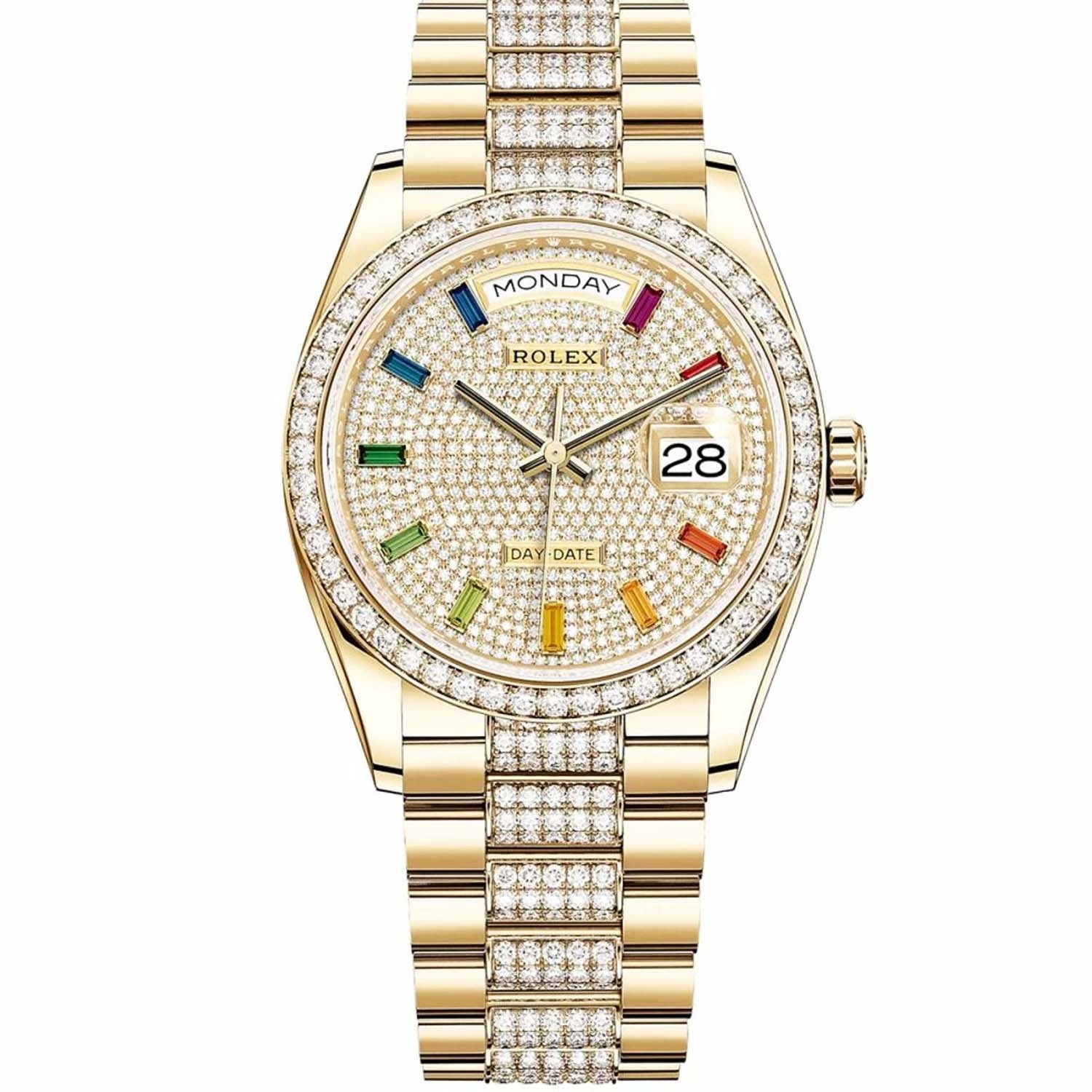 Rolex Day-Date 36 Yellow Gold Diamond Bezel Diamond Paved Dial 128348RBR