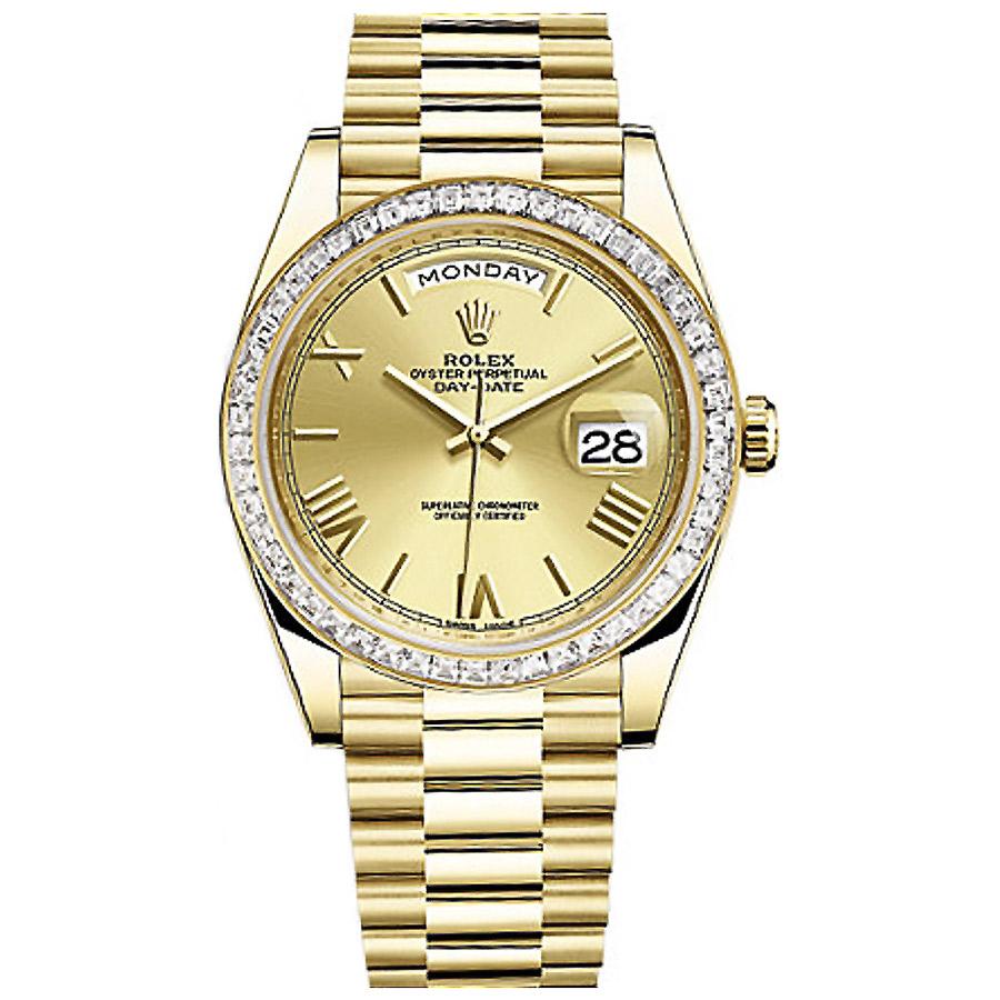 Rolex Day-Date 40 228398 Baguette Diamond Bezel Champagne Dial-First Class Timepieces