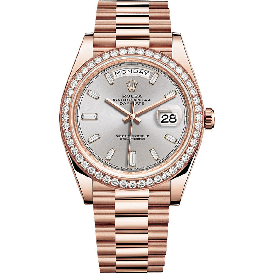 Rolex Day-Date 40 Presidential 228345 Diamond Bezel Baguette Sundust Dial