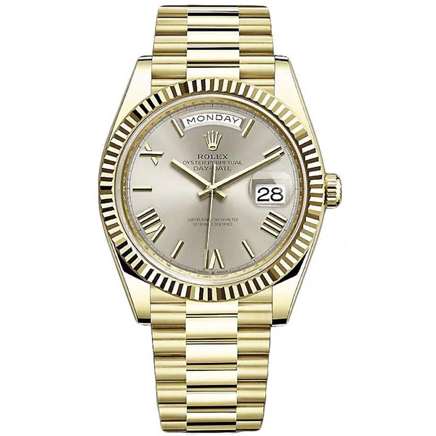 Rolex Day-Date 40 Presidential 228238 Fluted Bezel Silver Dial