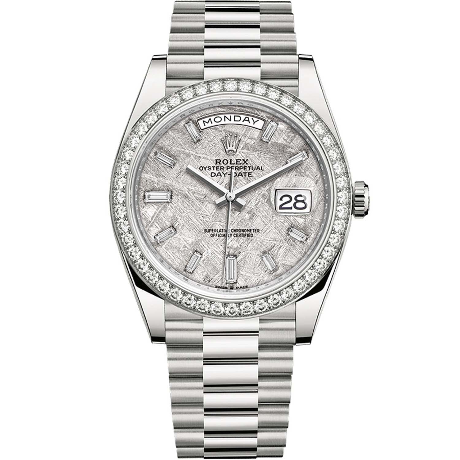 Rolex Day-Date 40 Presidential 228349RBR  Diamond Bezel Baguette Diamond Meteorite Dial